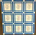 Farmhouse Blue! c 1930s Embroidered Rose Churn Dash QUILT Vintage Crisp Never Us