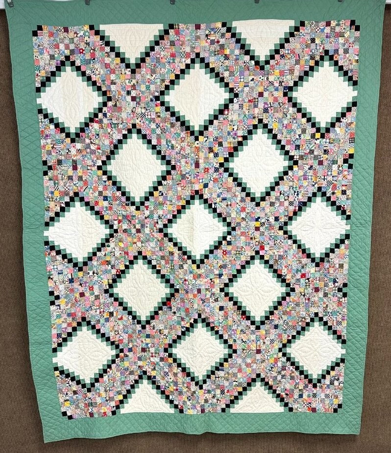 Incredible! c 1930s Postage Stamp QUILT Vintage Jewel Box Thousands pcs