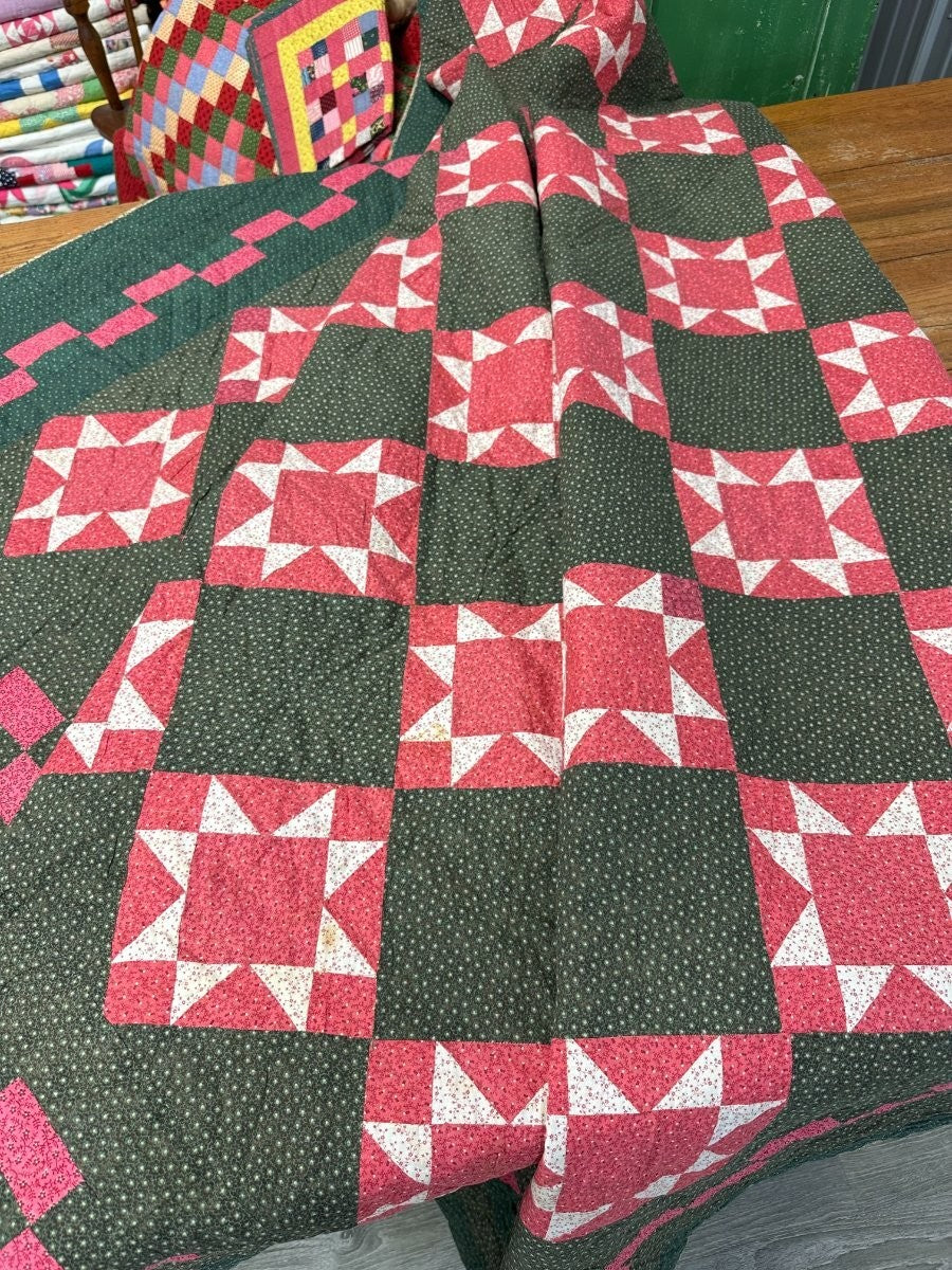 Outstanding Design! c 1890-1900 Touching Star QUILT Antique Never Used!