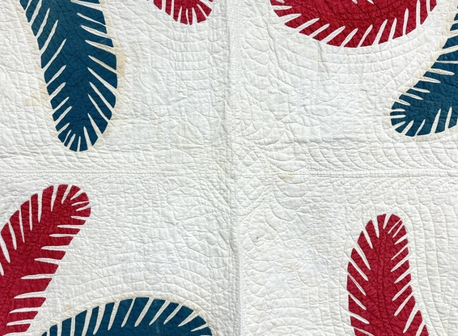 Lush Quilting! c 1850-60s PA Princess Feather APPLIQUE Antique Quilt