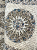 Important c 1830-40s Sunburst Compass Chintz QUILT Antique Prussian Blue