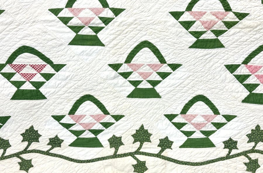 Graphic! c 1890-1900 PA Basket QUILT Antique   Vining Border