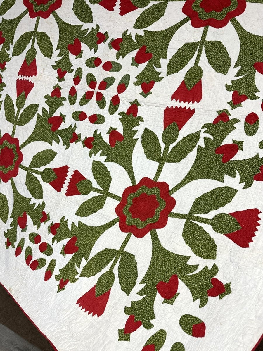 Show Stopper! c 1870-90s Whig Rose 4 Block QUILT Antique Hearts RARE