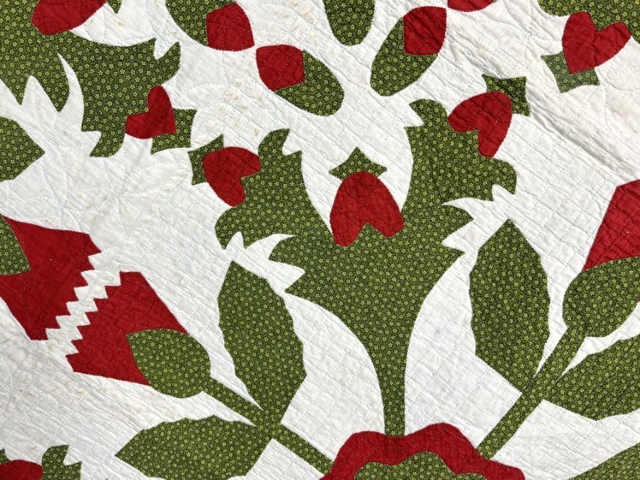 Show Stopper! c 1870-90s Whig Rose 4 Block QUILT Antique Hearts RARE