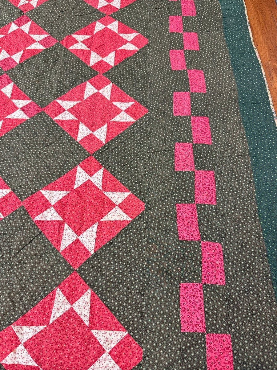 Outstanding Design! c 1890-1900 Touching Star QUILT Antique Never Used!