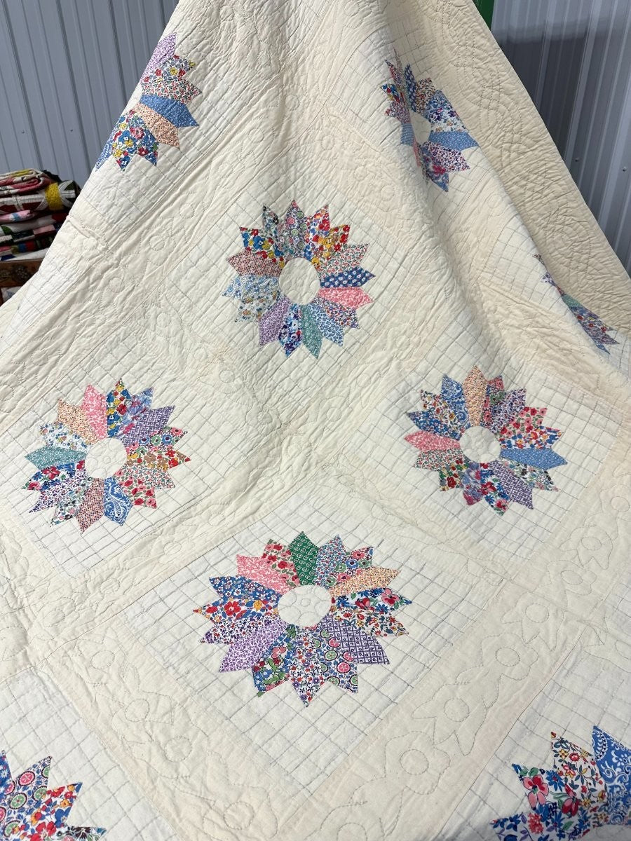 Feedsacks! c 1930s Sunflower Applique QUILT   Vintage Never Used!