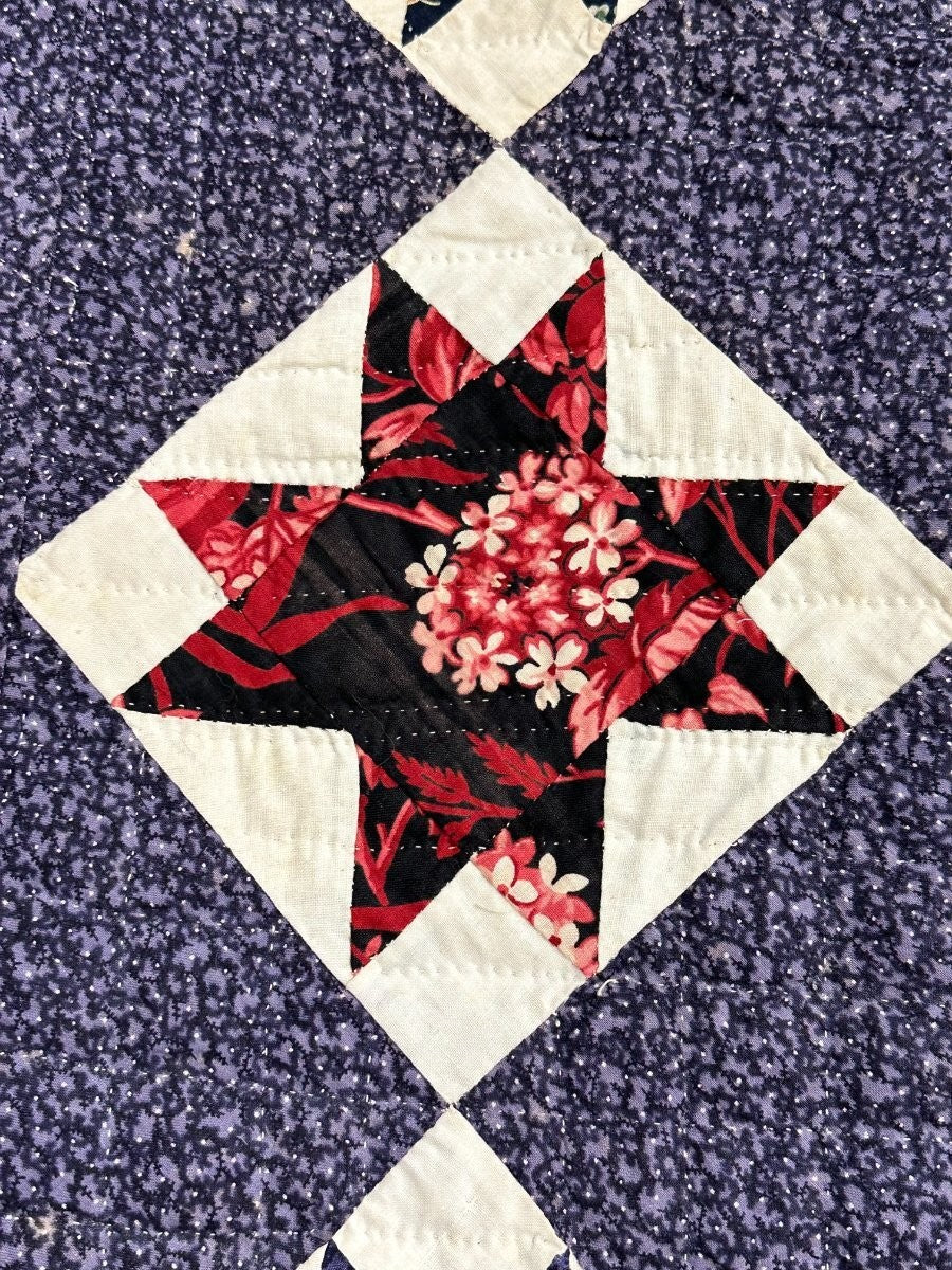 Rare Purple! c 1870-1880s Touching Stars QUILT Antique Never Used