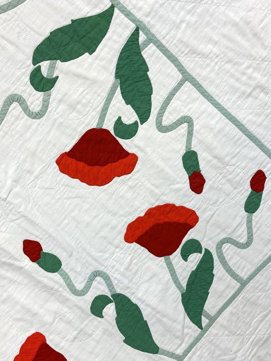 Gorgeous! Dated 1935 Red Poppy QUILT Applique Vintage Signed Mother