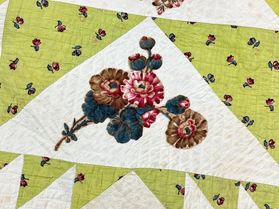 Important  Broderie Perse Chintz QUILT Signed Ruthana Needles 1841 Museum Find