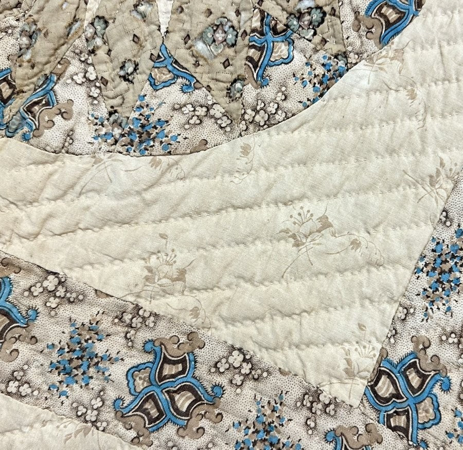 Important c 1830-40s Sunburst Compass Chintz QUILT Antique Prussian Blue
