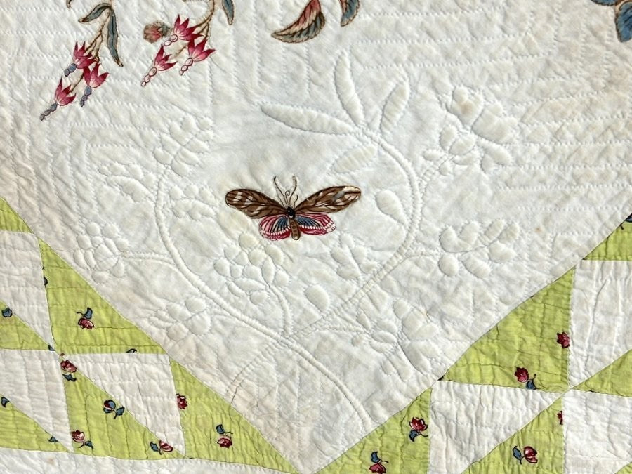 Important  Broderie Perse Chintz QUILT Signed Ruthana Needles 1841 Museum Find