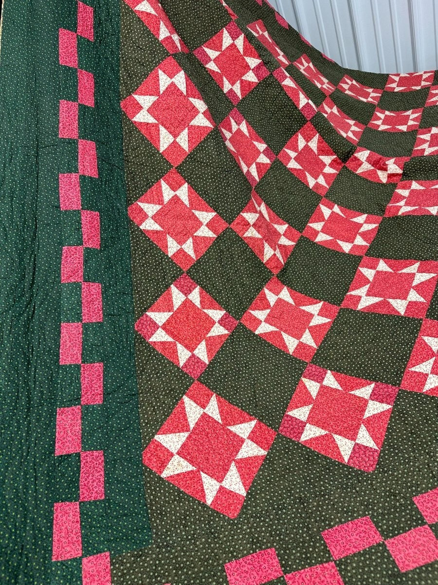 Outstanding Design! c 1890-1900 Touching Star QUILT Antique Never Used!