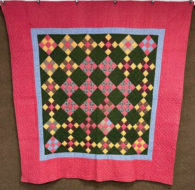 Rich! c 1880-90s PA Nine Patch QUILT  Antique Crisp Large Size