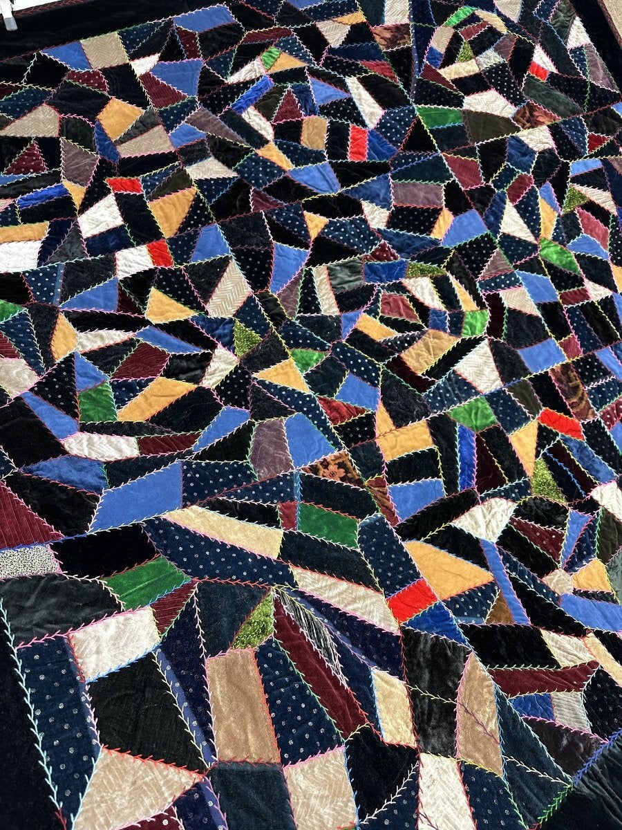 Mennonite c 1900s PA Crazy QUILT Antique Velvets Lancaster County Never Used!
