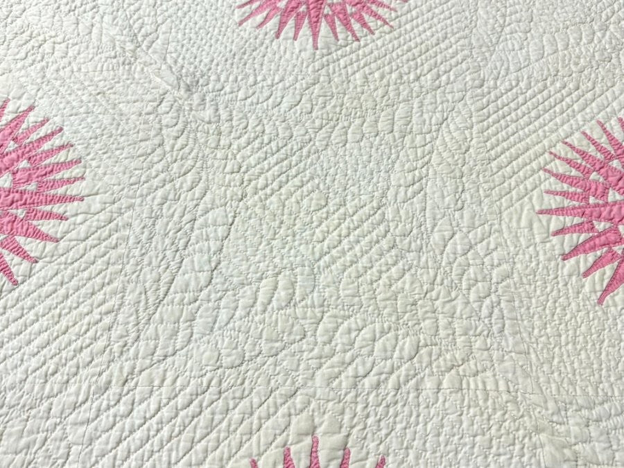 Quilting Masterpiece! c 1920s Sunburst Compass QUILT Antique Pink Finest Work