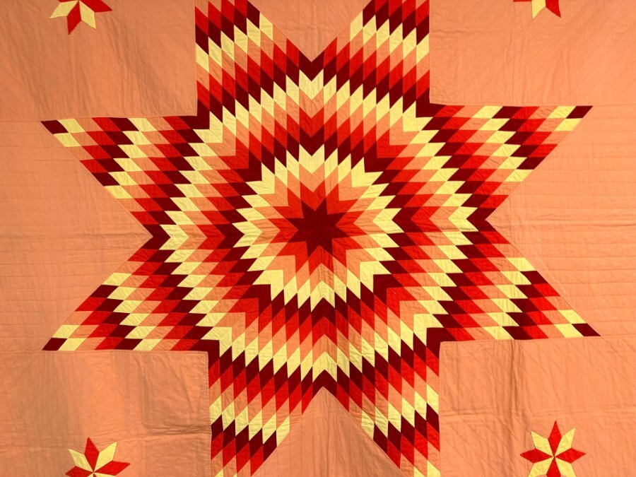 Glowing! PA c 1900s Lone Star QUILT Vintage Satellites Mennonite Lancaster Co