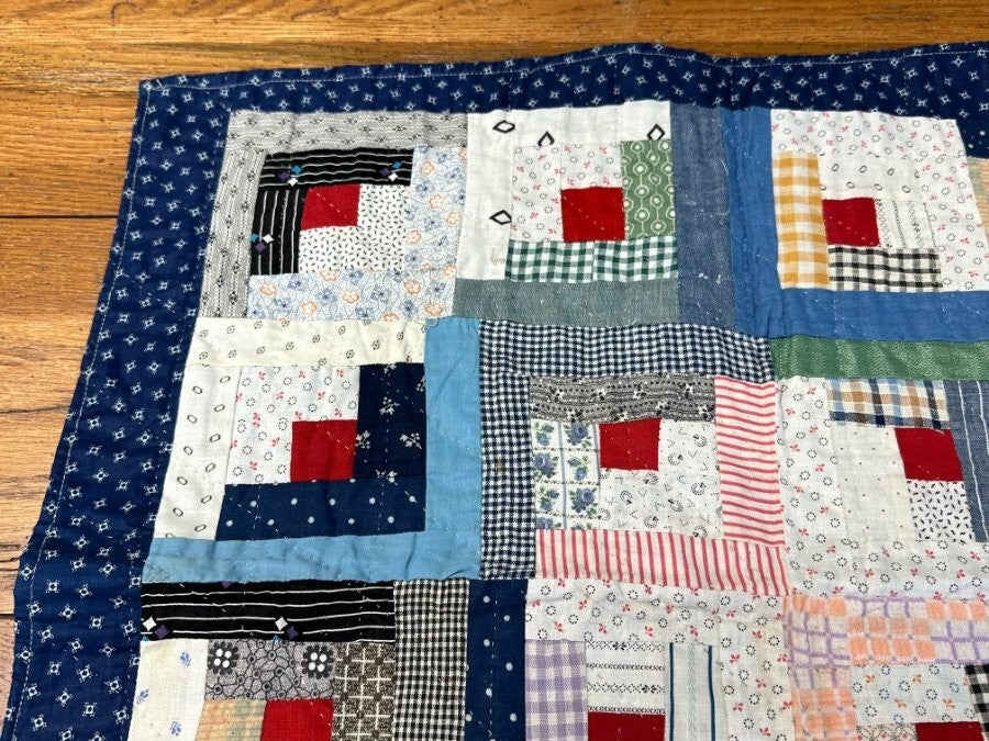 Original! PA c 1900 Log Cabin Doll QUILT Antique Never Used!