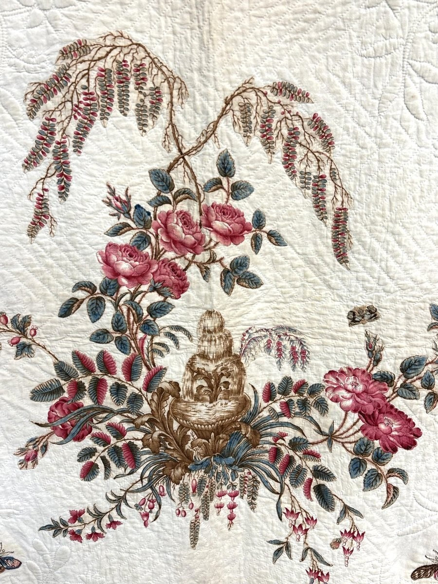 Important  Broderie Perse Chintz QUILT Signed Ruthana Needles 1841 Museum Find
