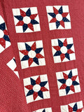 Star Spangled! c 1900s Red White Blue Star QUILT Antique Never Used!