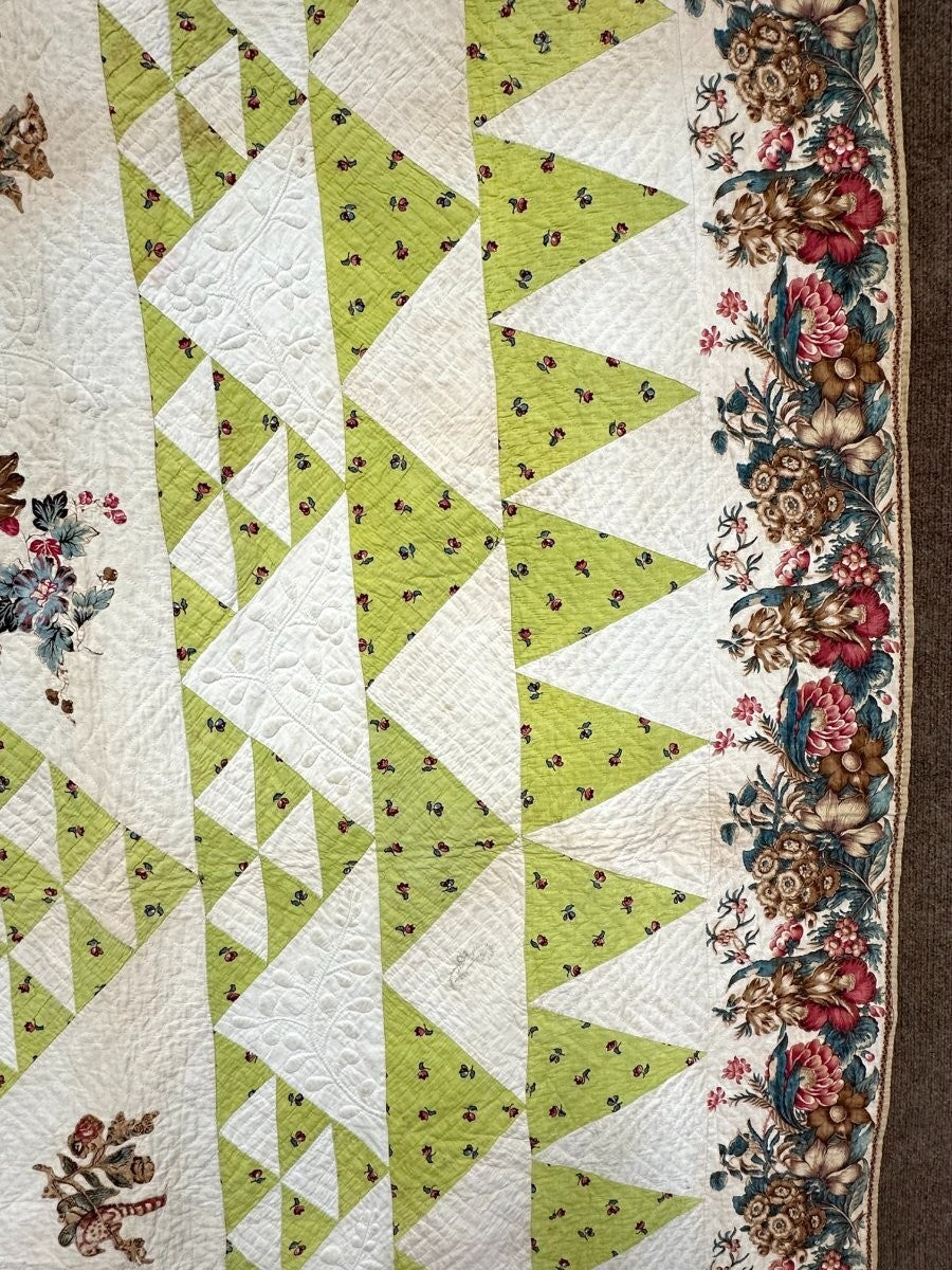 Important  Broderie Perse Chintz QUILT Signed Ruthana Needles 1841 Museum Find