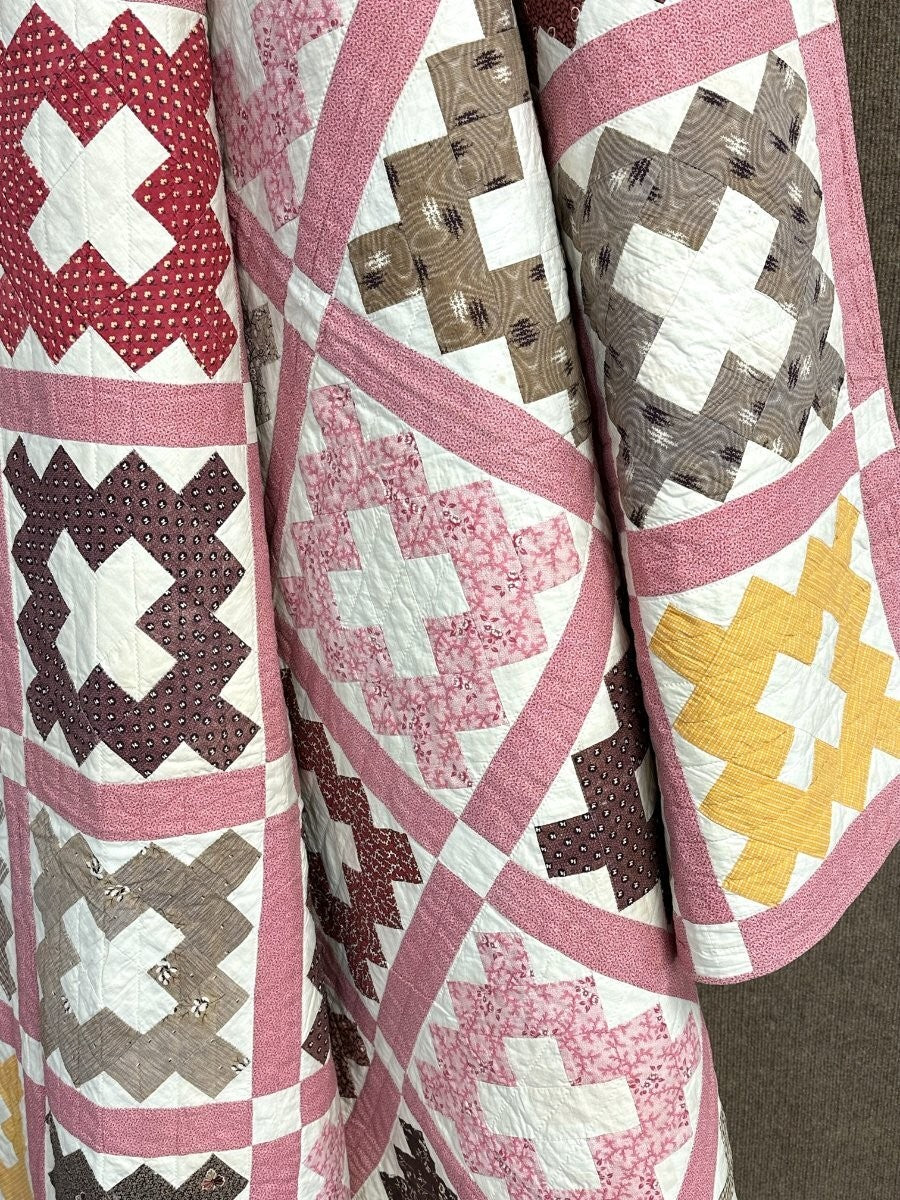 Early! c 1850-60s PA Album QUILT Antique Fabric Sampler Lancaster County