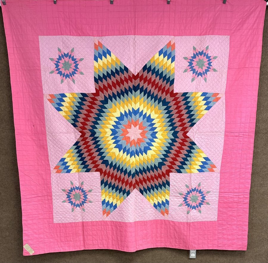 OUTSTANDING Design! c 1930s PA Lone Star QUILT Antique Never Used Note!