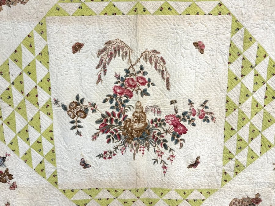 Important  Broderie Perse Chintz QUILT Signed Ruthana Needles 1841 Museum Find