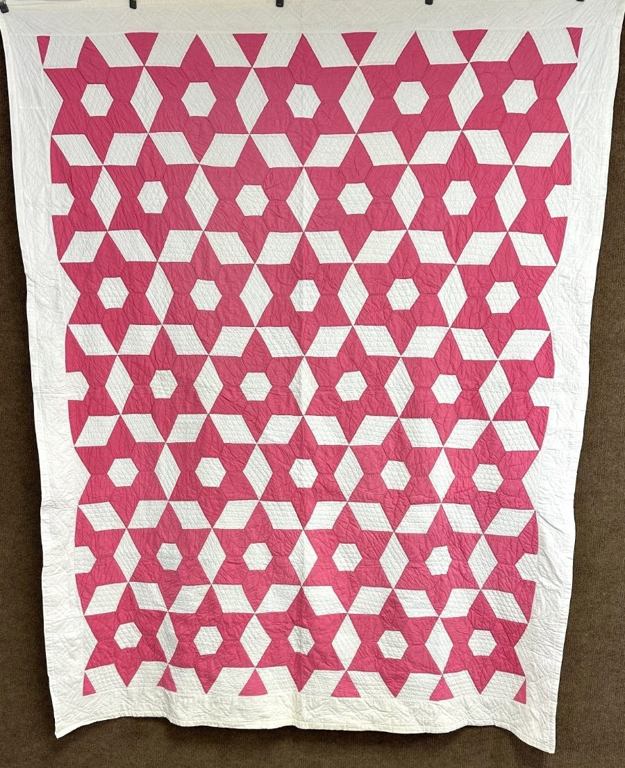 Pink & White! c 1930s PA Touching Stars QUILT Vintage