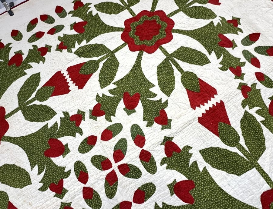 Show Stopper! c 1870-90s Whig Rose 4 Block QUILT Antique Hearts RARE