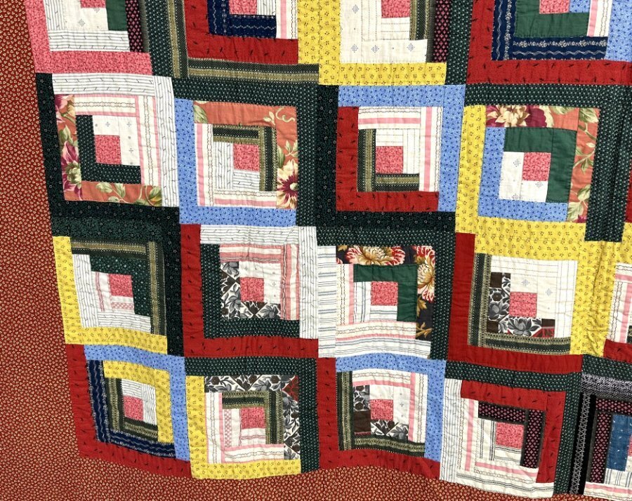 GRAPHIC  c 1890-1900 PA Log Cabin QUILT Antique Barn Raising!