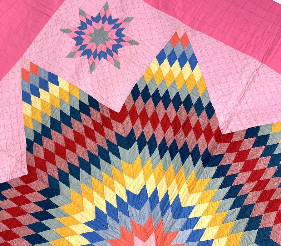 OUTSTANDING Design! c 1930s PA Lone Star QUILT Antique Never Used Note!