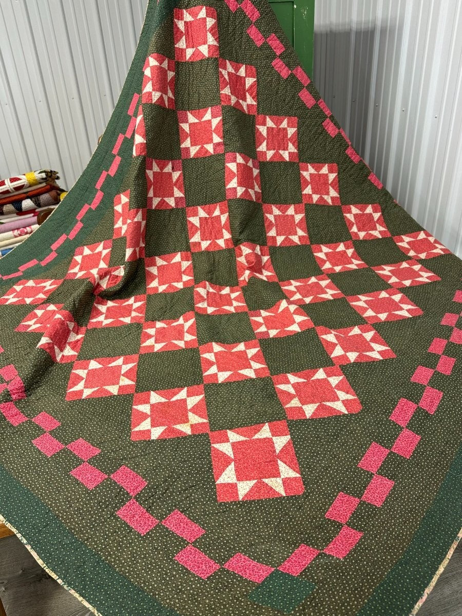 Outstanding Design! c 1890-1900 Touching Star QUILT Antique Never Used!