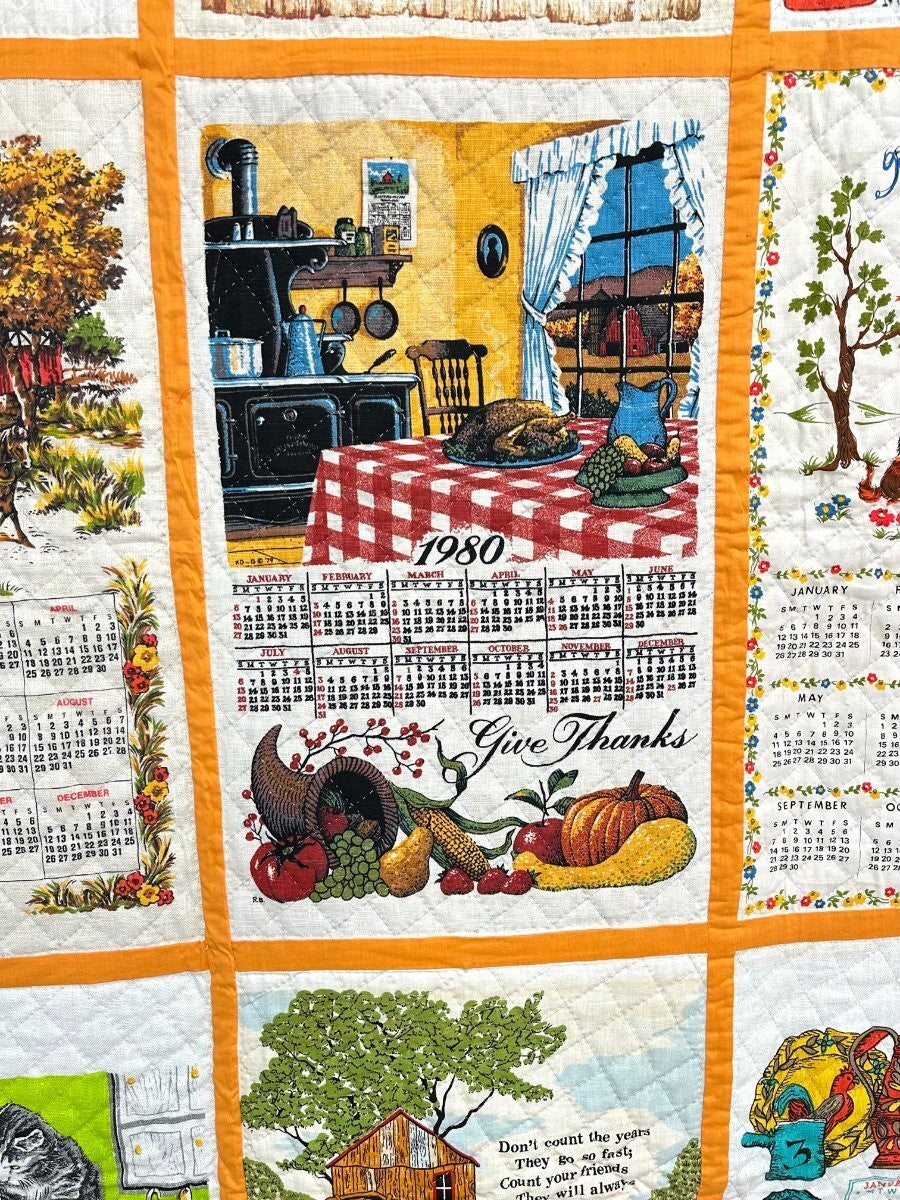 Retro! Vintage Calendar Tea Towel QUILT Cheddar Berk's County PA