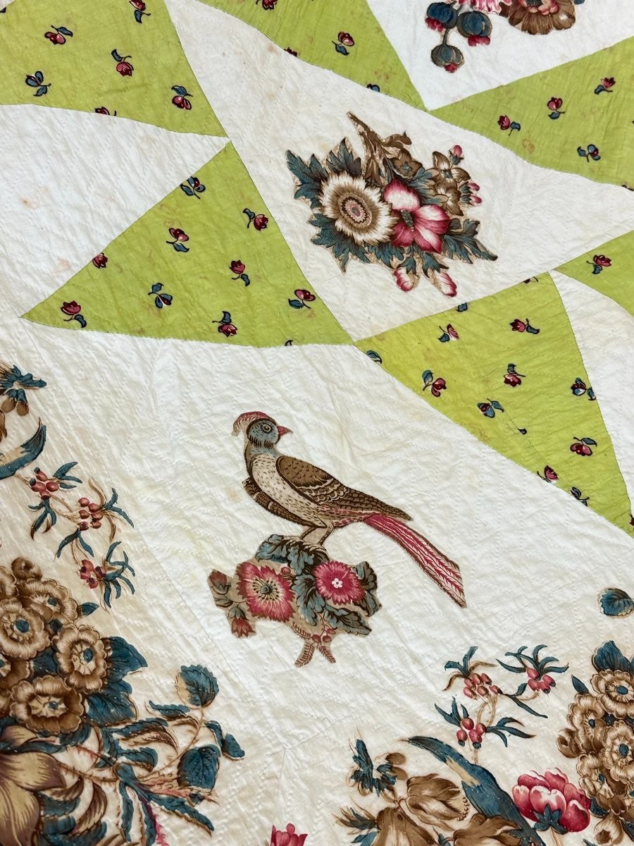 Important  Broderie Perse Chintz QUILT Signed Ruthana Needles 1841 Museum Find