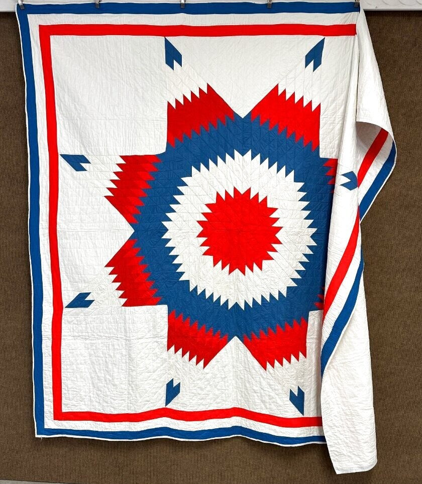 SPECTACULAR c 1940s Star of Bethlehem QUILT Vintage BEST of BEST!