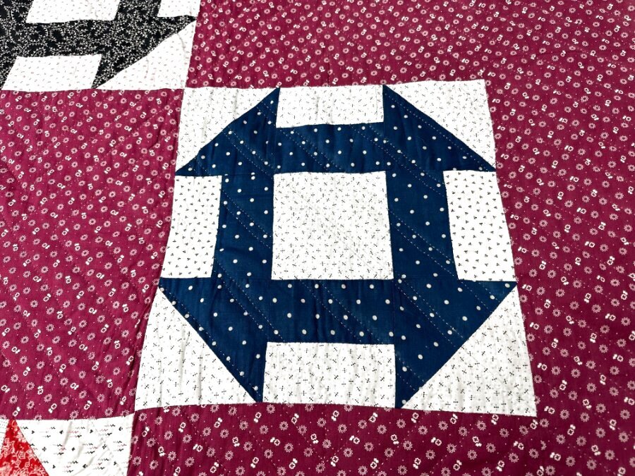 Farmhouse PA c 1900 Monkey Wrench QUILT Antique Cranberry Red