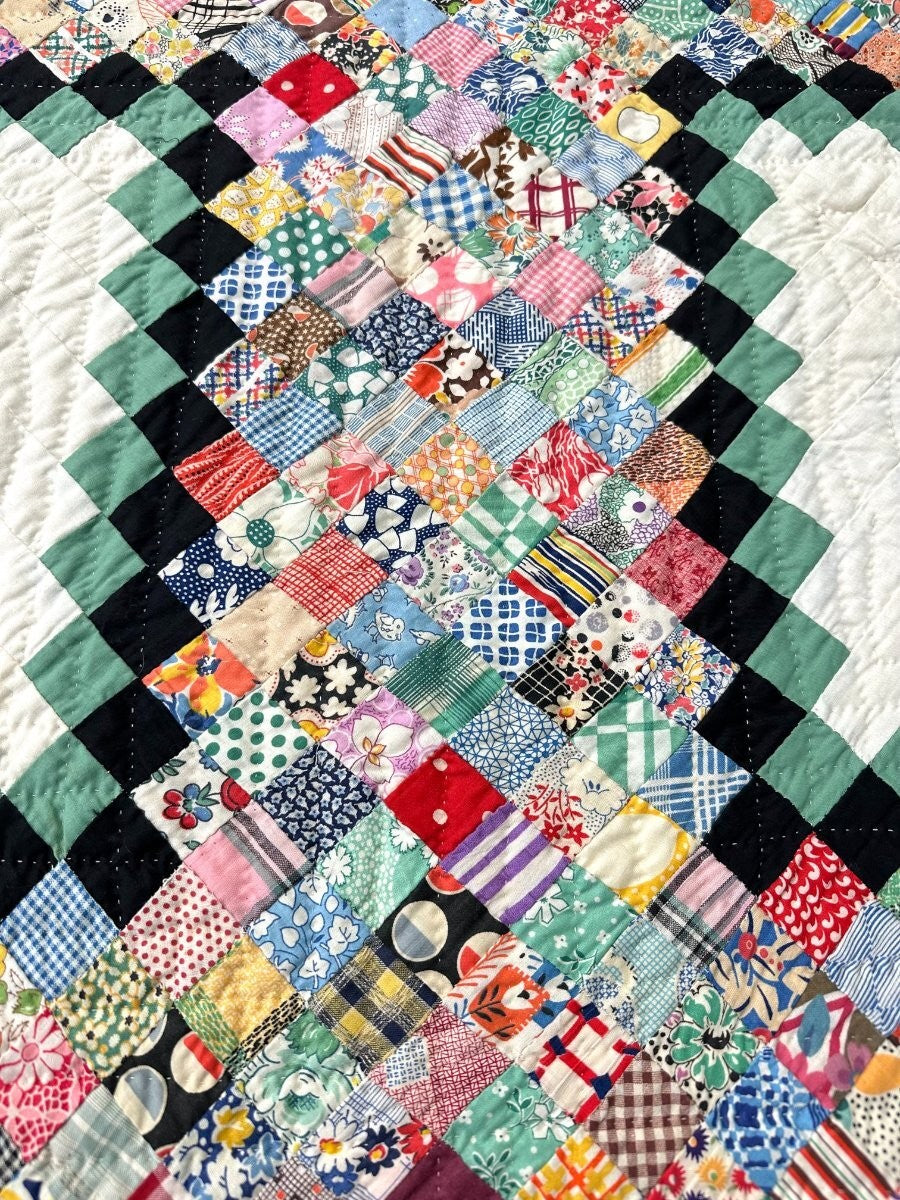 Incredible! c 1930s Postage Stamp QUILT Vintage Jewel Box Thousands pcs