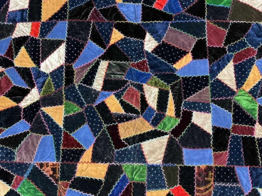 Mennonite c 1900s PA Crazy QUILT Antique Velvets Lancaster County Never Used!