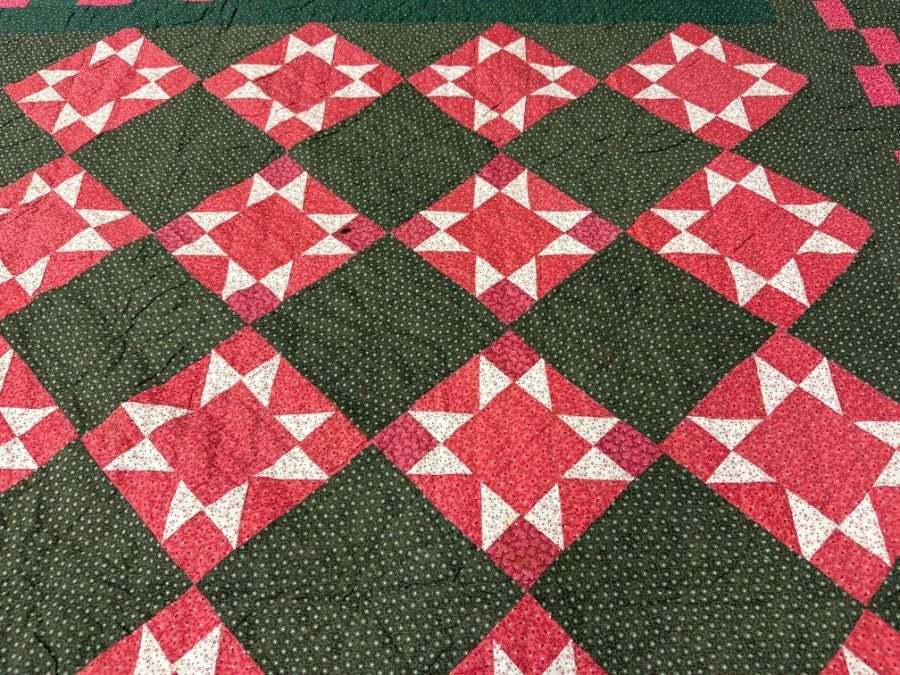 Outstanding Design! c 1890-1900 Touching Star QUILT Antique Never Used!