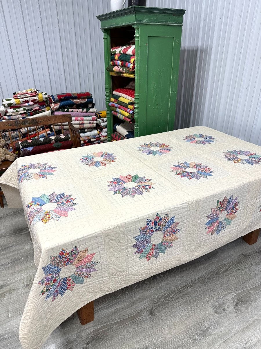 Feedsacks! c 1930s Sunflower Applique QUILT   Vintage Never Used!