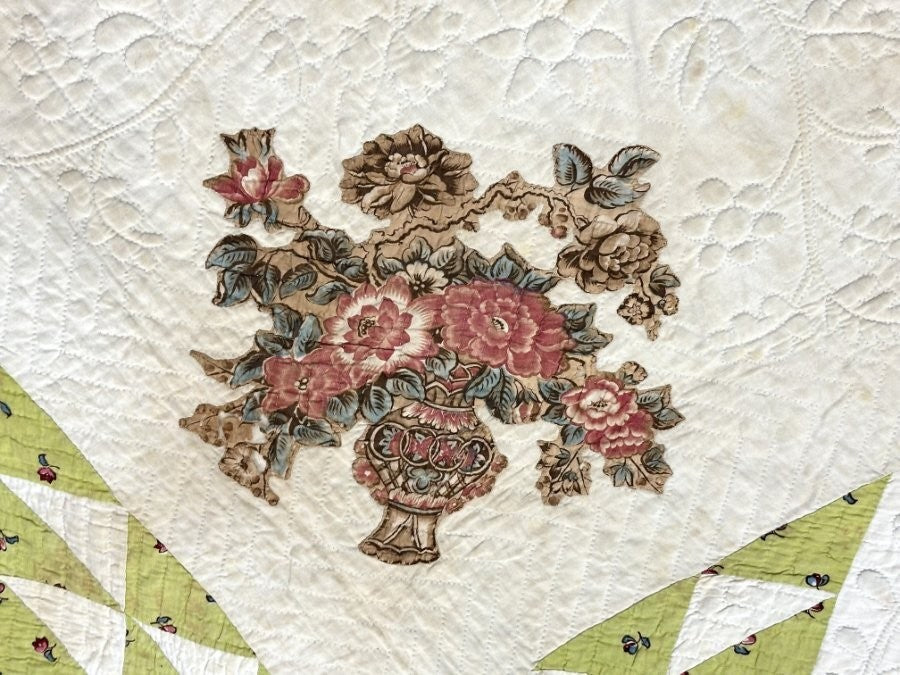 Important  Broderie Perse Chintz QUILT Signed Ruthana Needles 1841 Museum Find